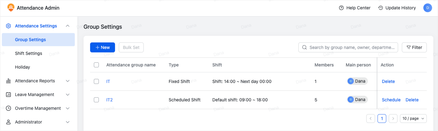 Admin | Set up attendance group