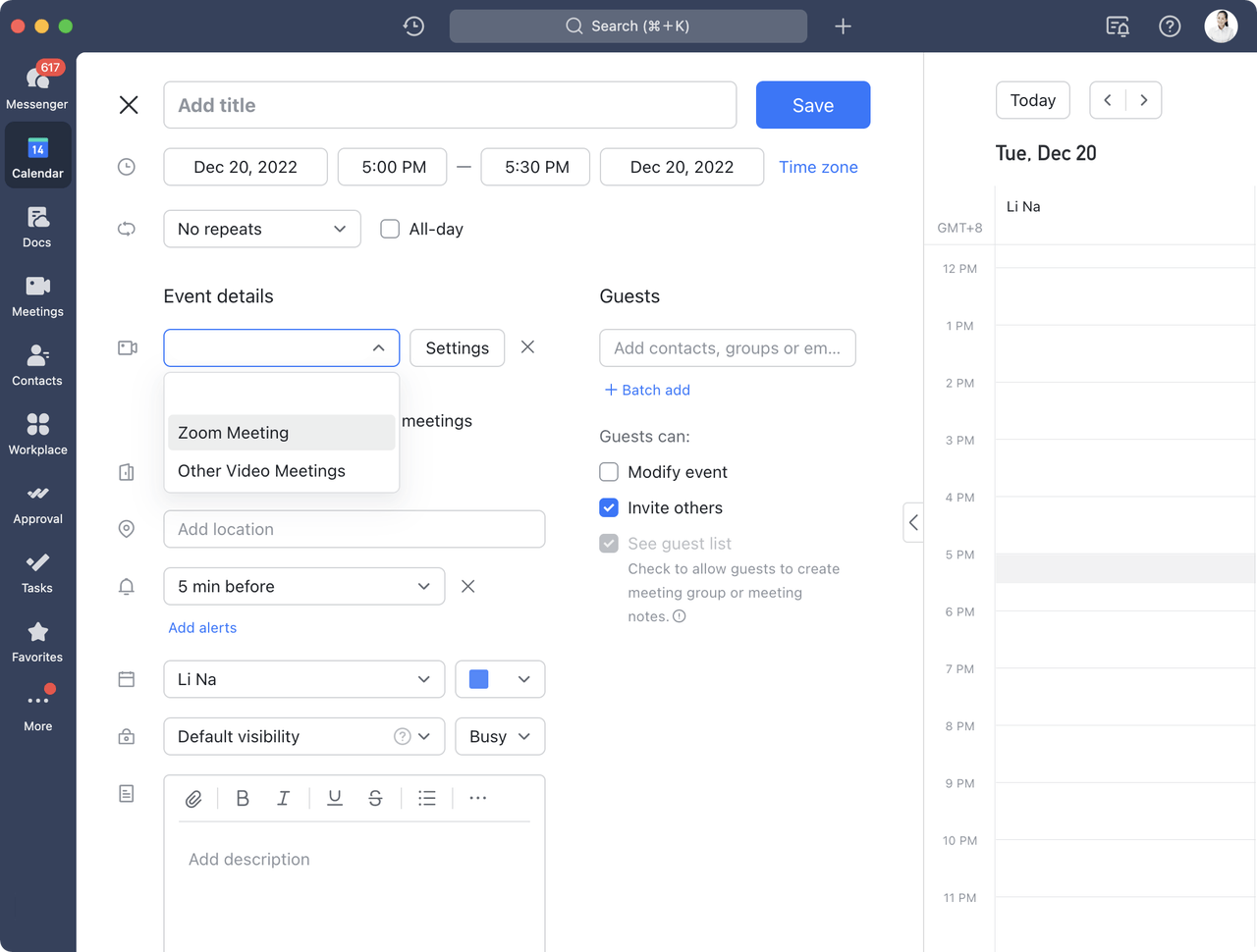 Create Zoom meetings from Lark Calendar