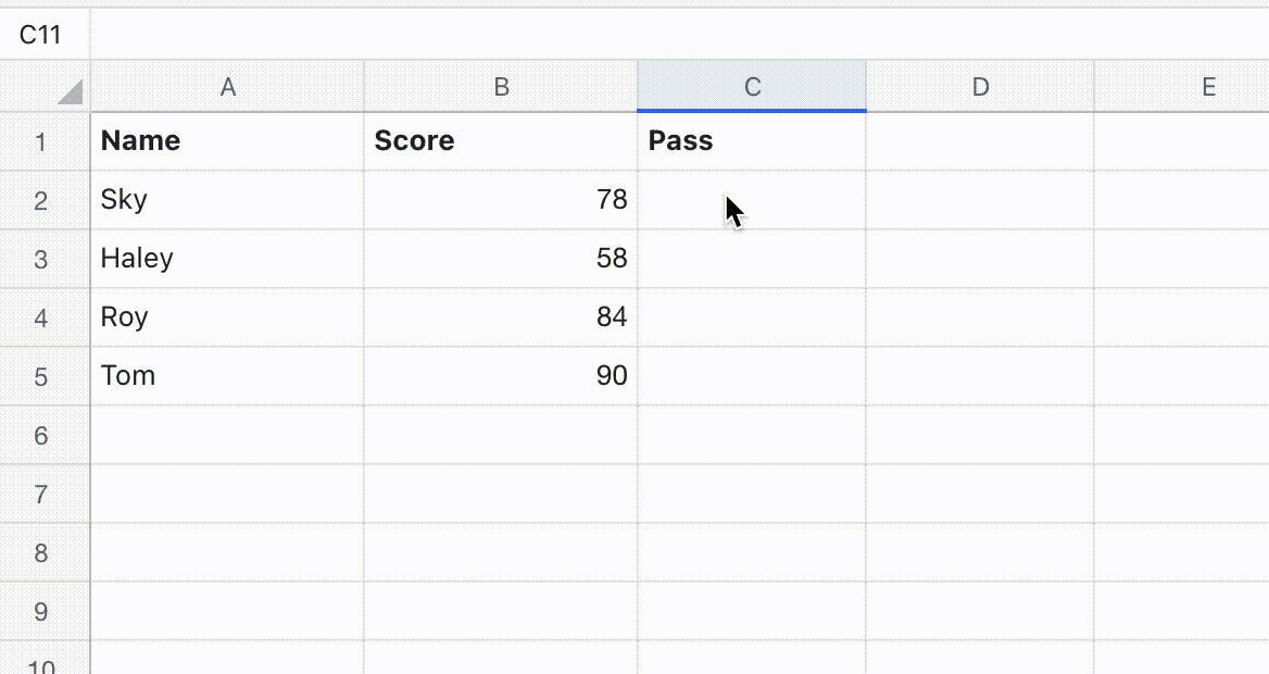 True function for sheets