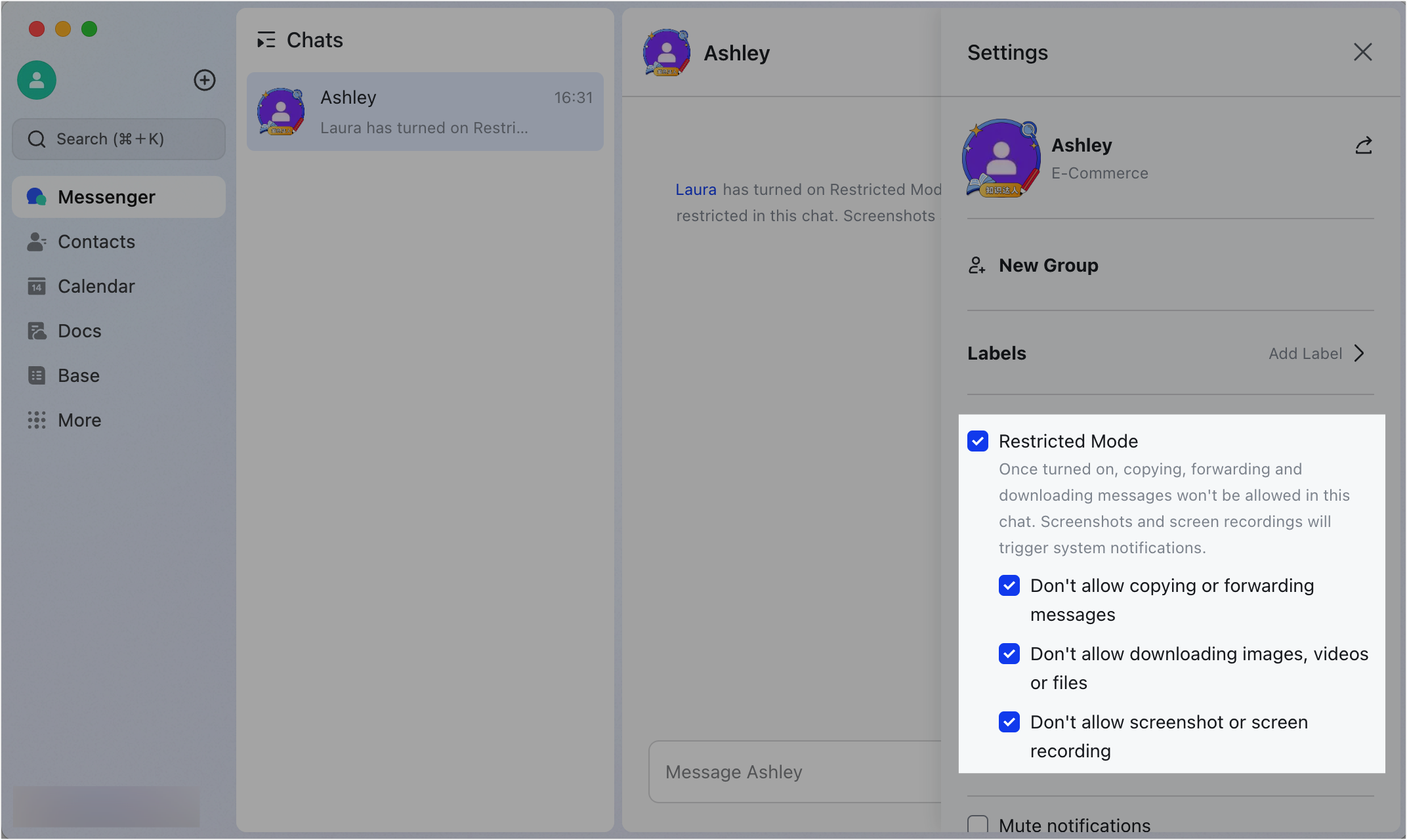 Turn on Restricted Mode in chats