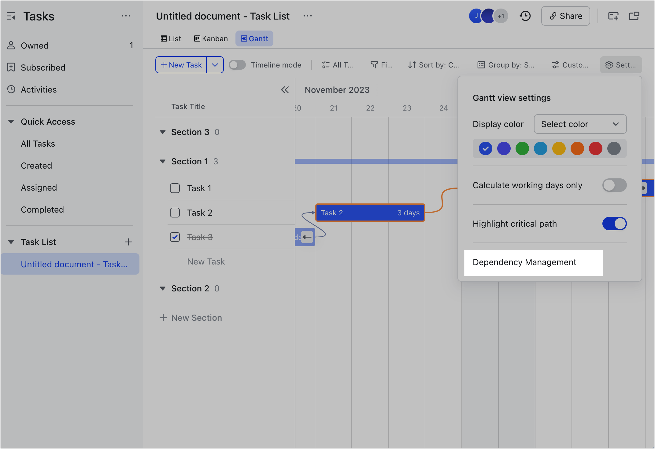 Use a Gantt chart to view and manage task list progress