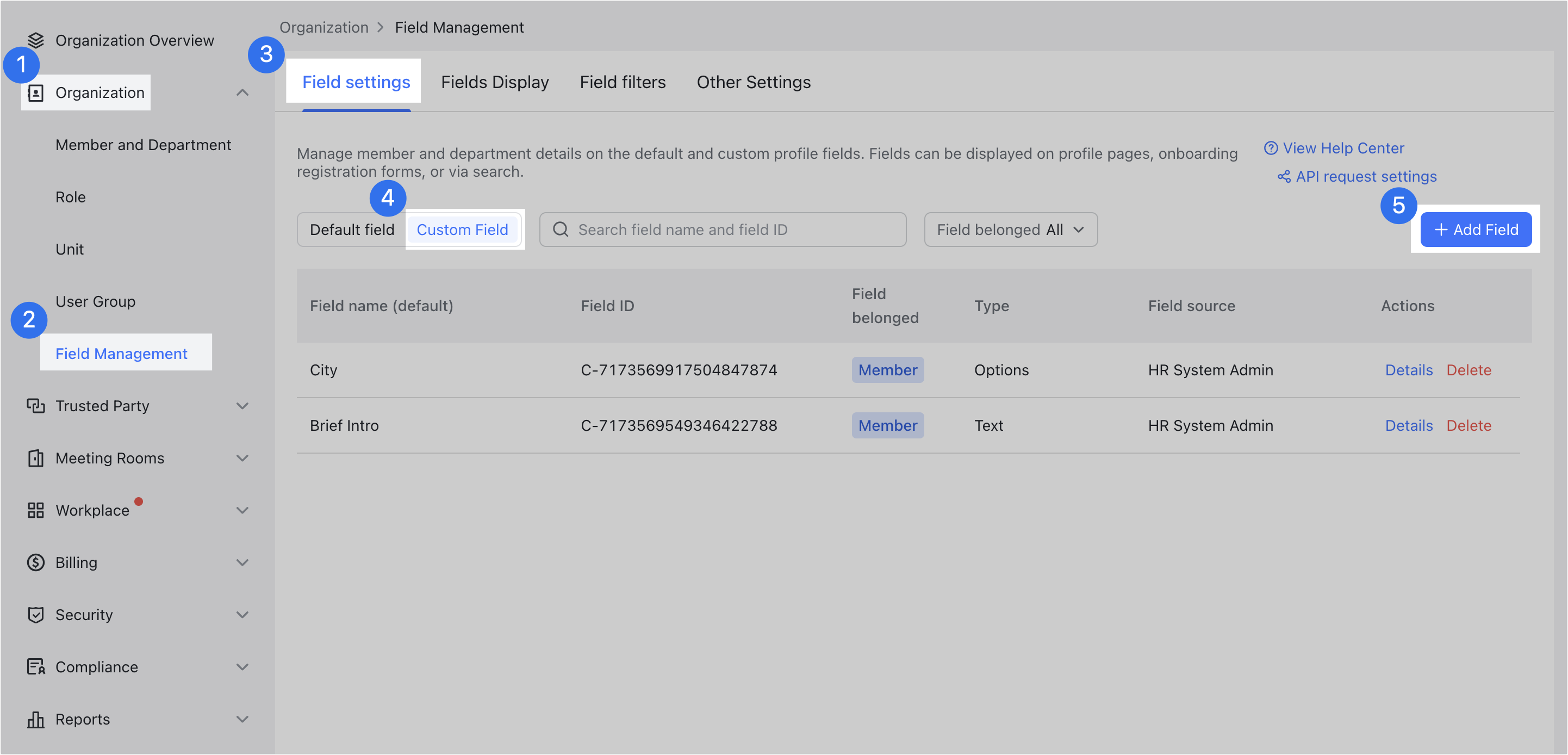 Admin Manage fields in member information