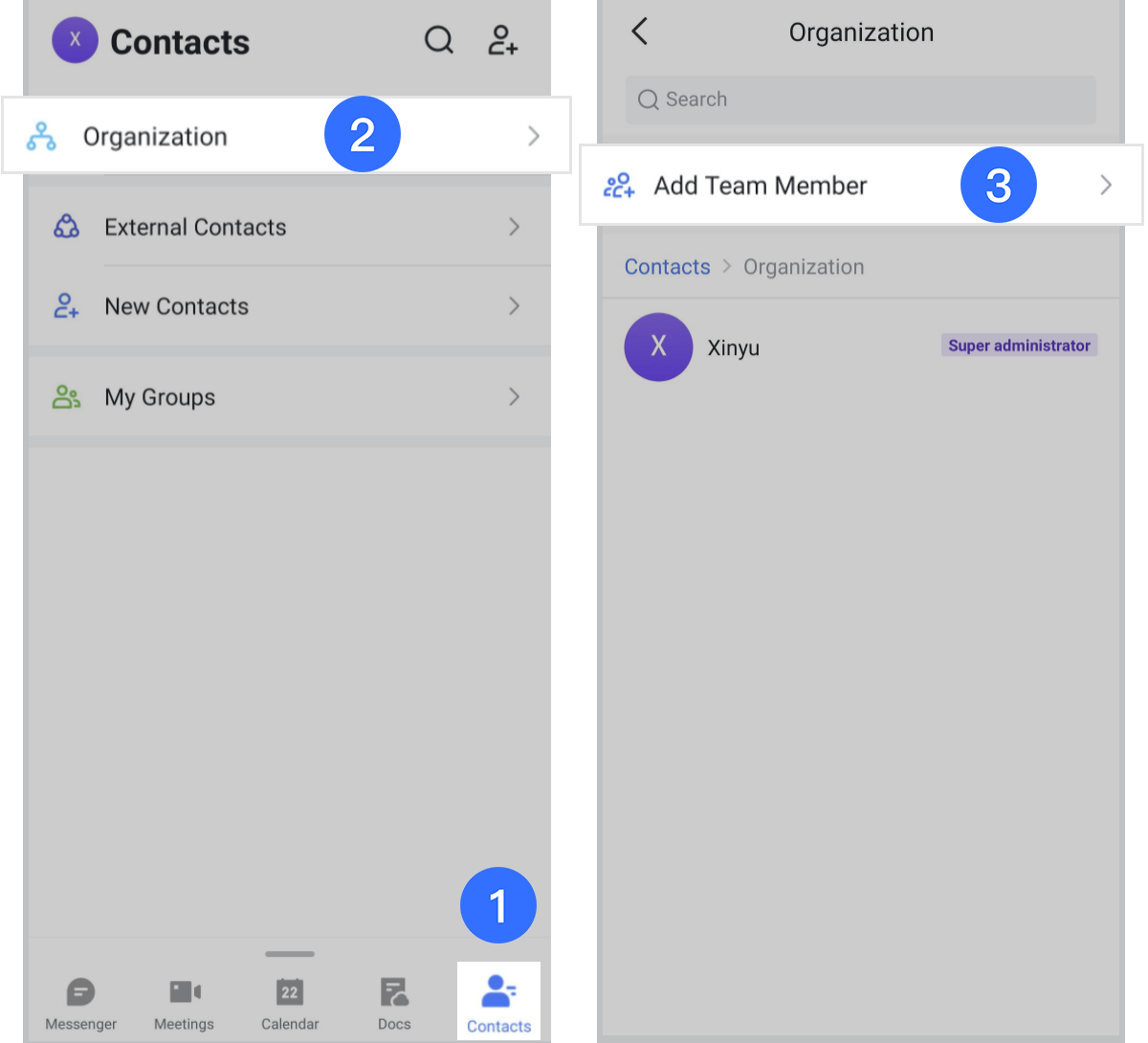 Add team members and external contacts on Lark