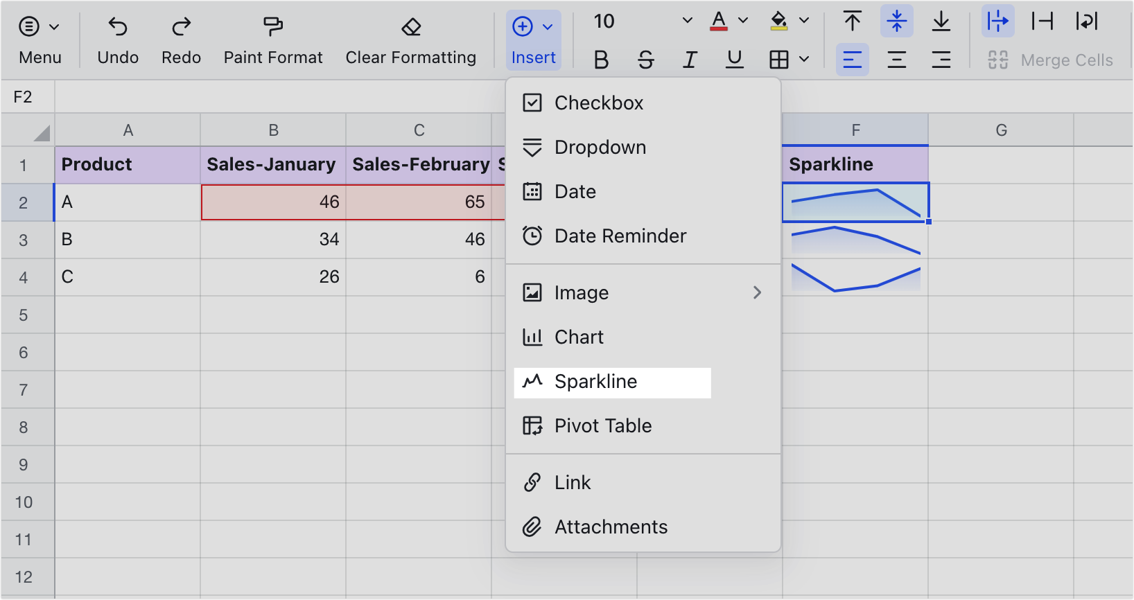 Use sparklines in Sheets