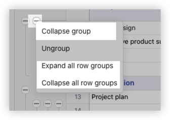 Group rows and columns in Sheets