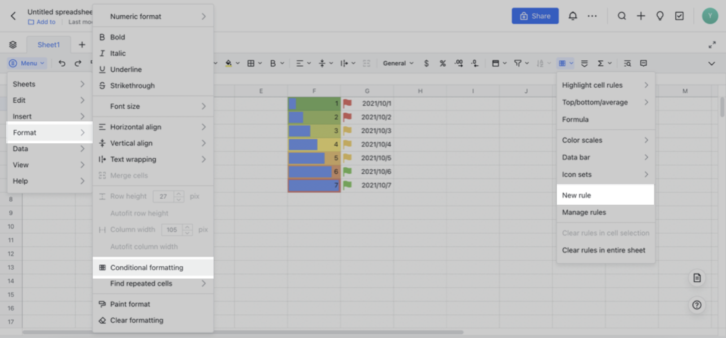 Use conditional formatting in a sheet