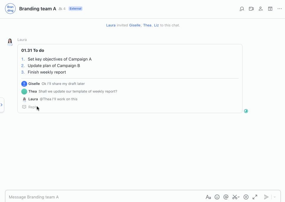 Reply to messages in a thread