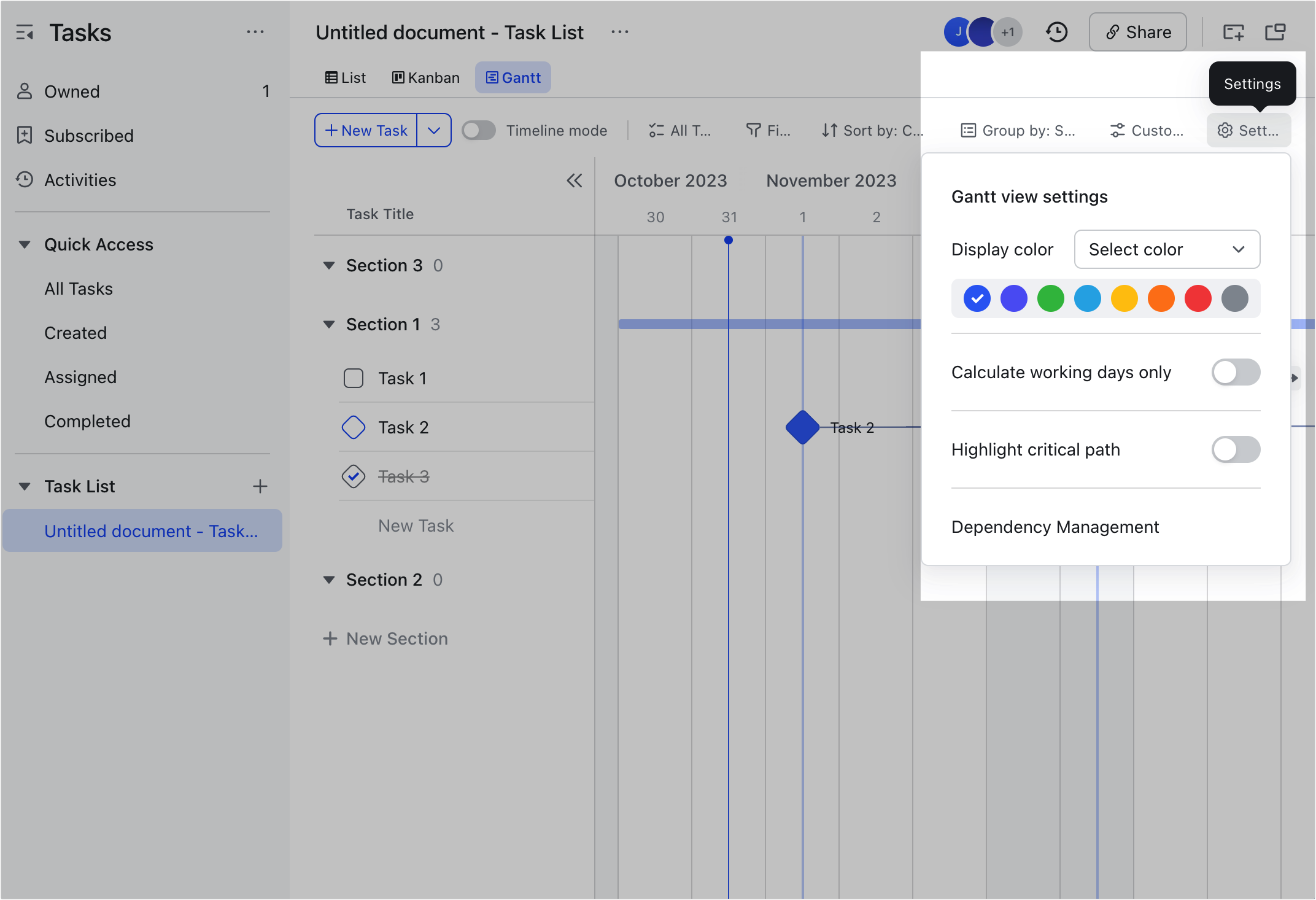Use a Gantt chart to view and manage task list progress