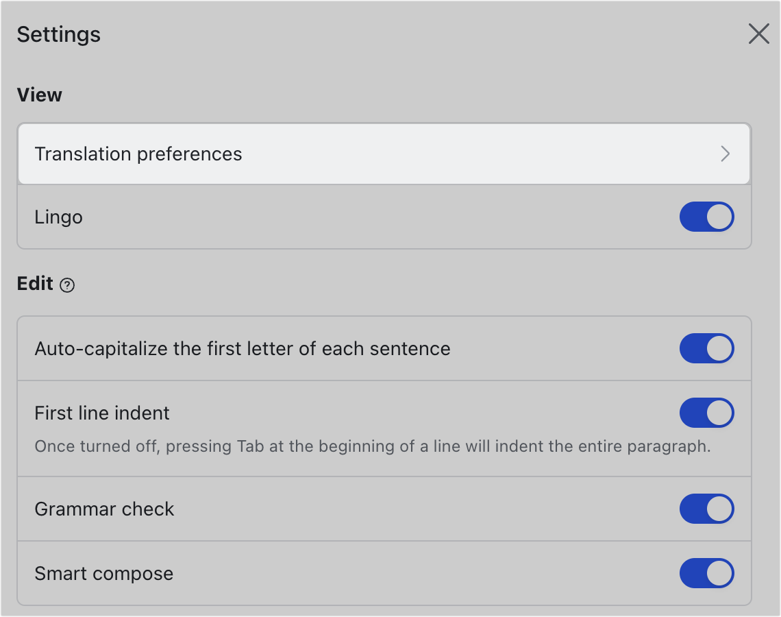 Use the translation function in Docs