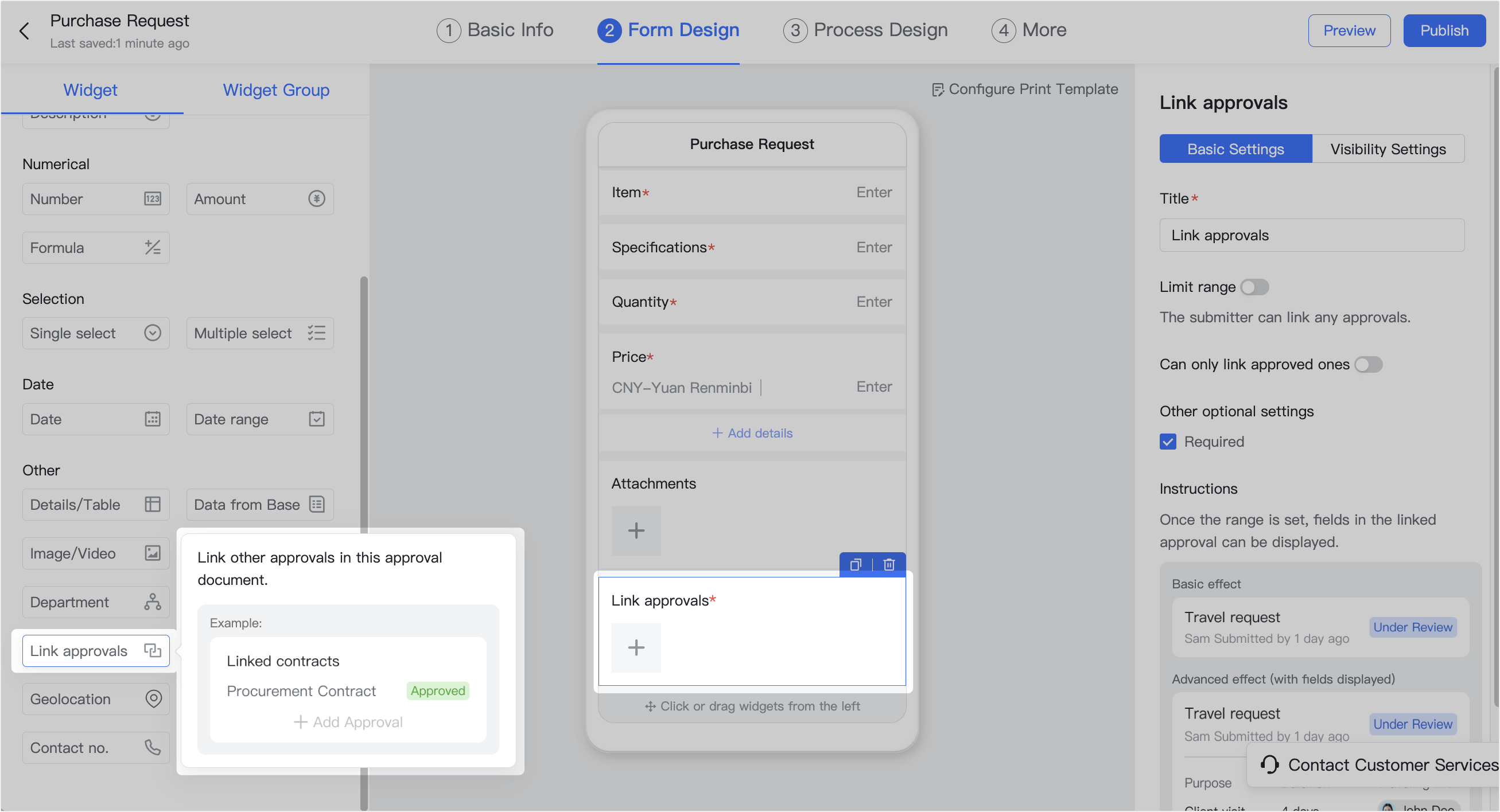 Admin | Use the Link approvals widget