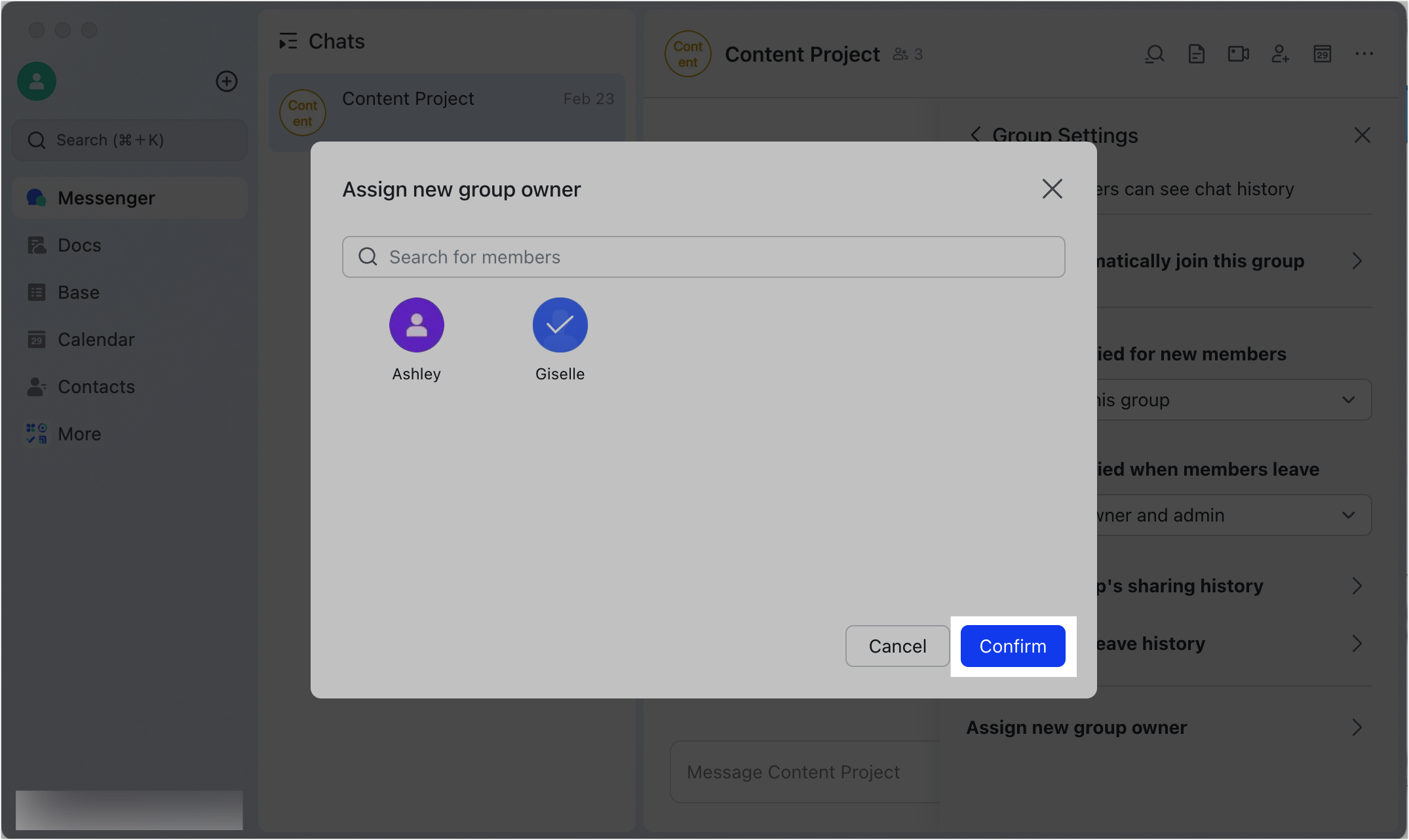 Assign a new group owner or disband a group