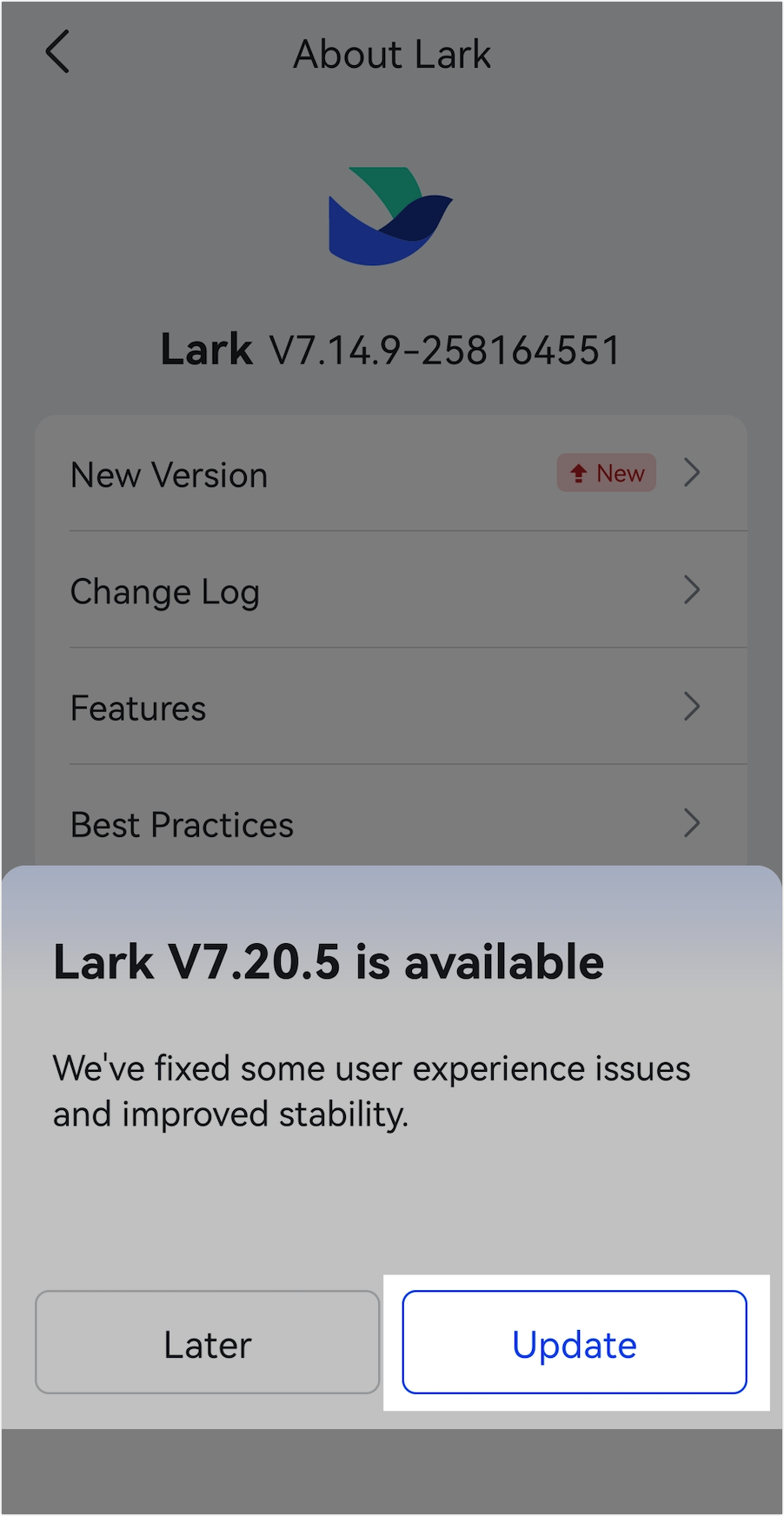 Check or update your version of Lark