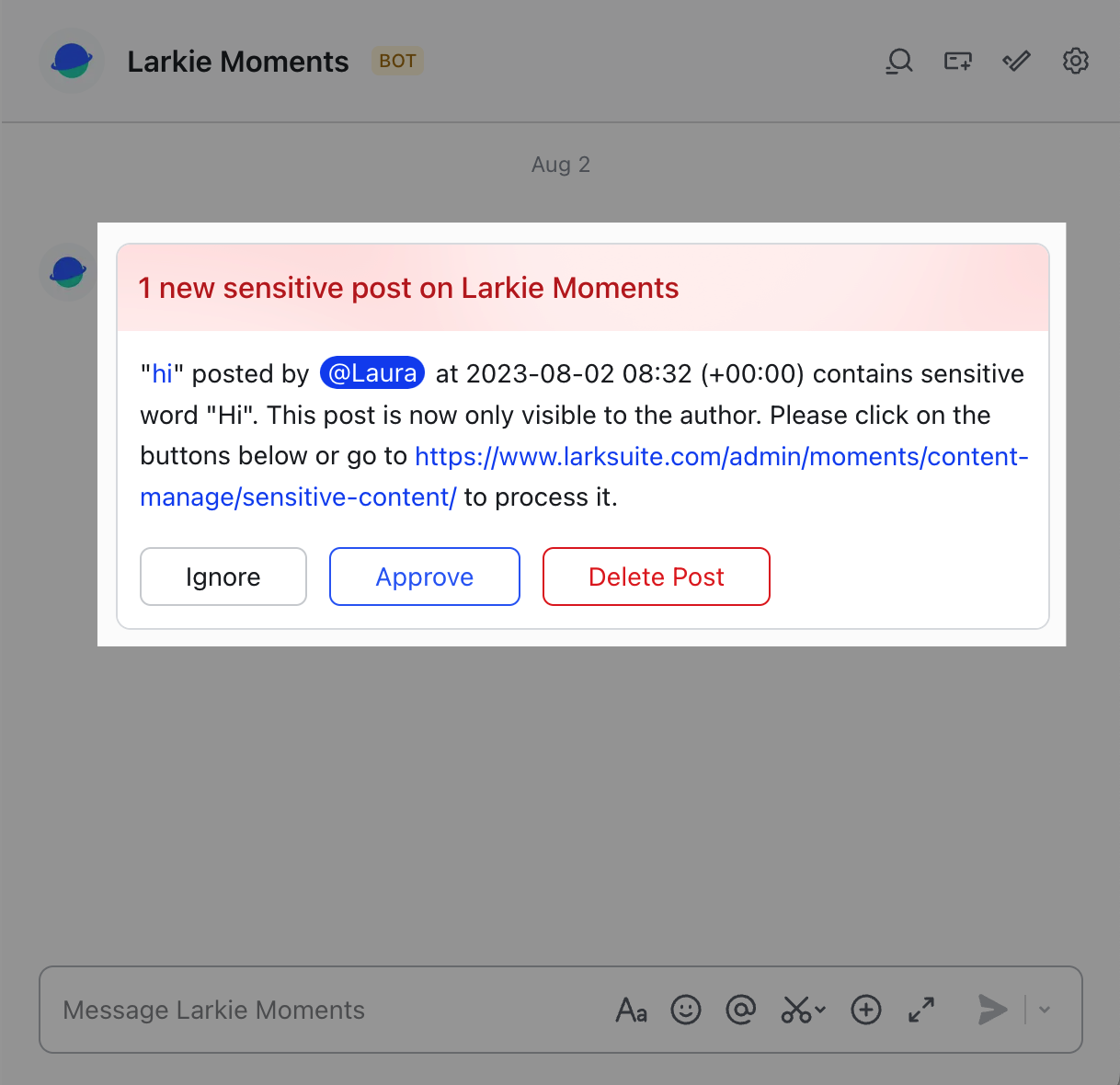Admin Configure and monitor sensitive words in Lark Moments