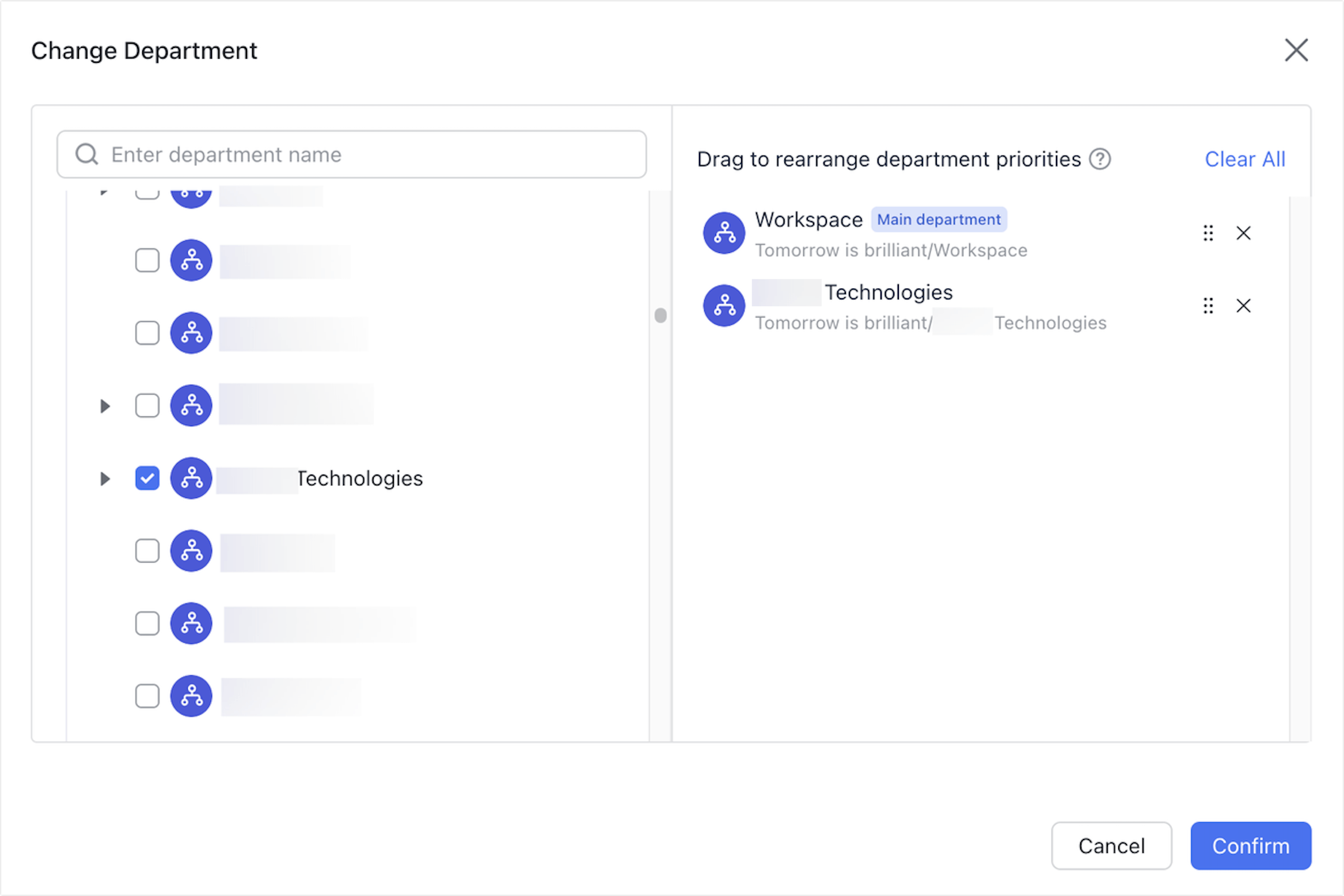 Admin Change department for members