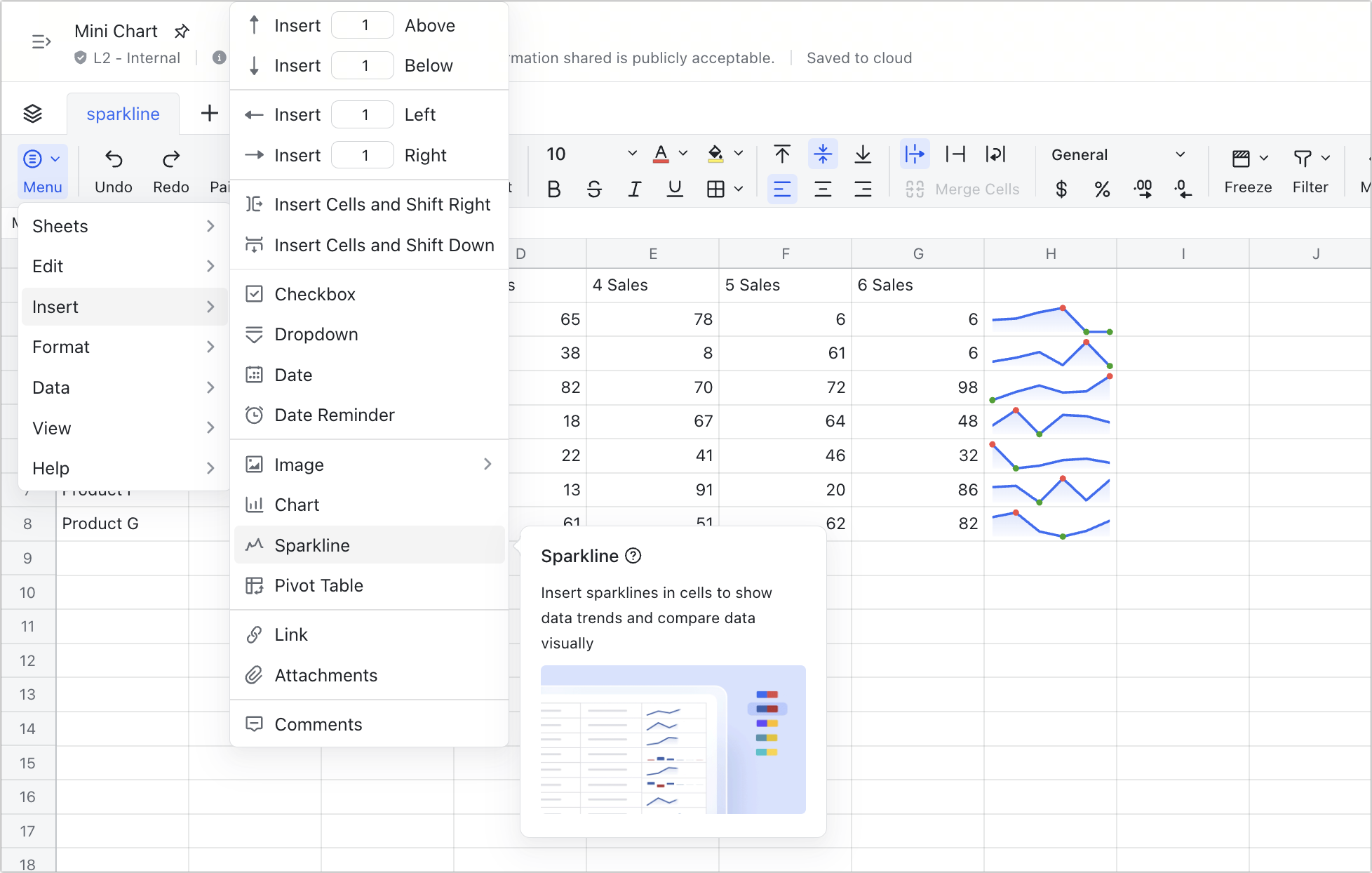 Use sparklines in Sheets