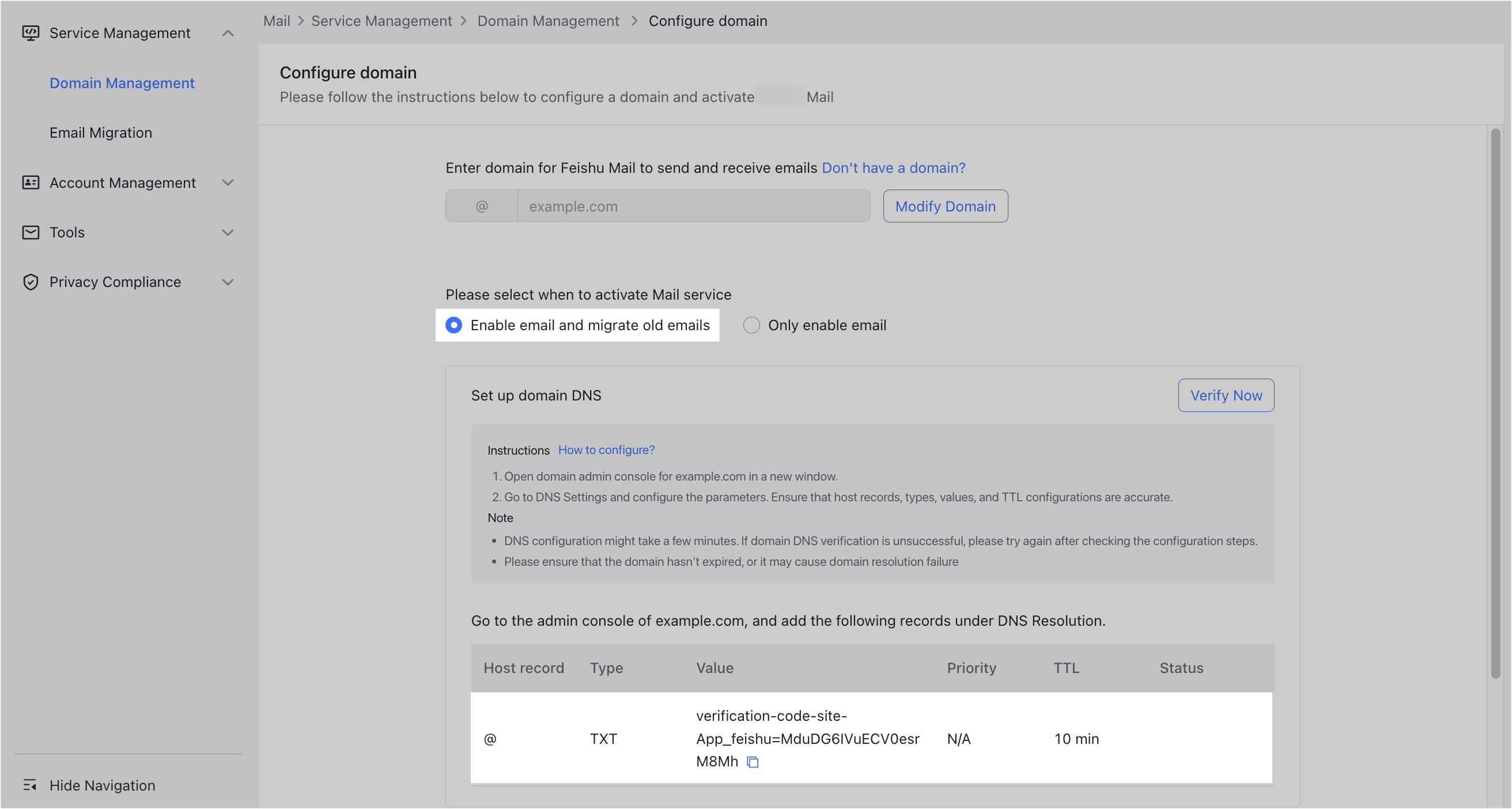 Admin Migrate to Lark Mail service