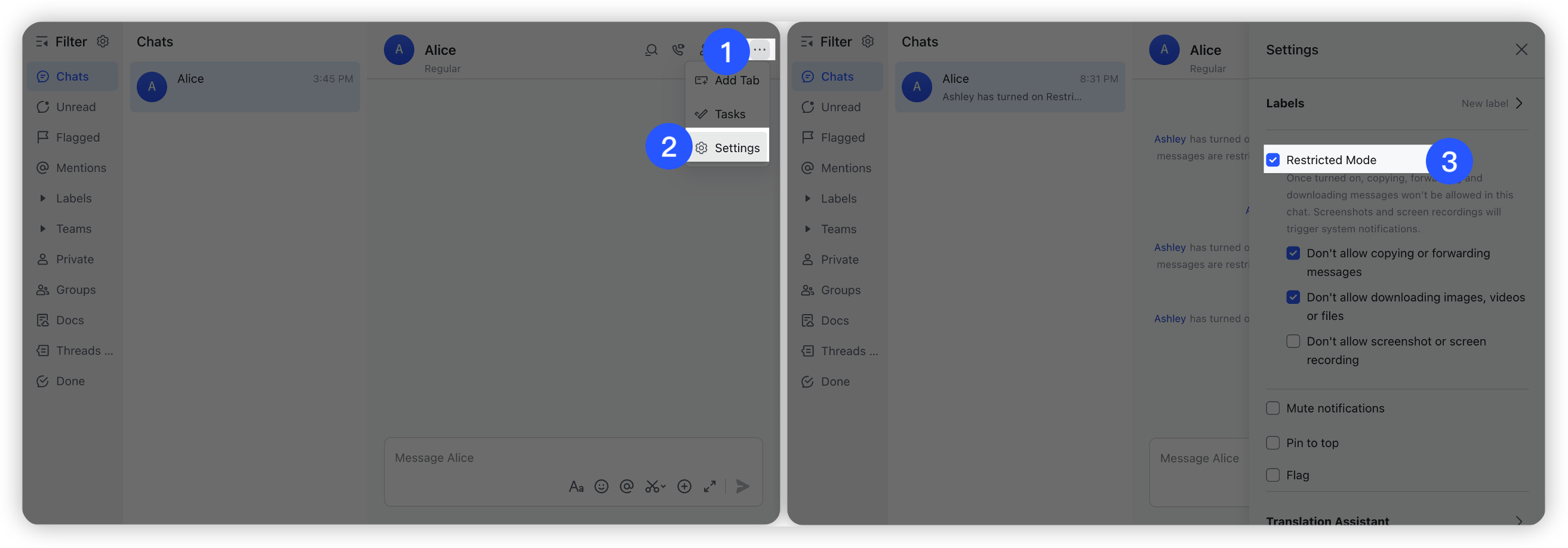 Turn on Restricted Mode in chats