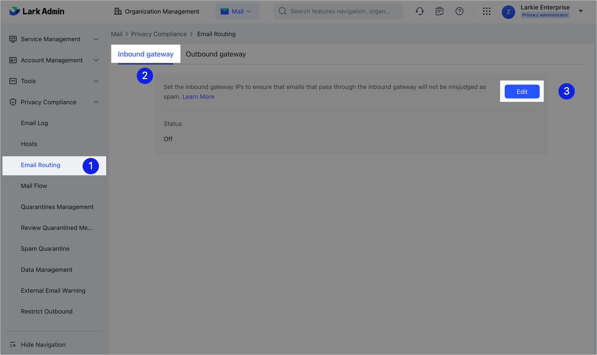 Admin Set up an inbound email gateway