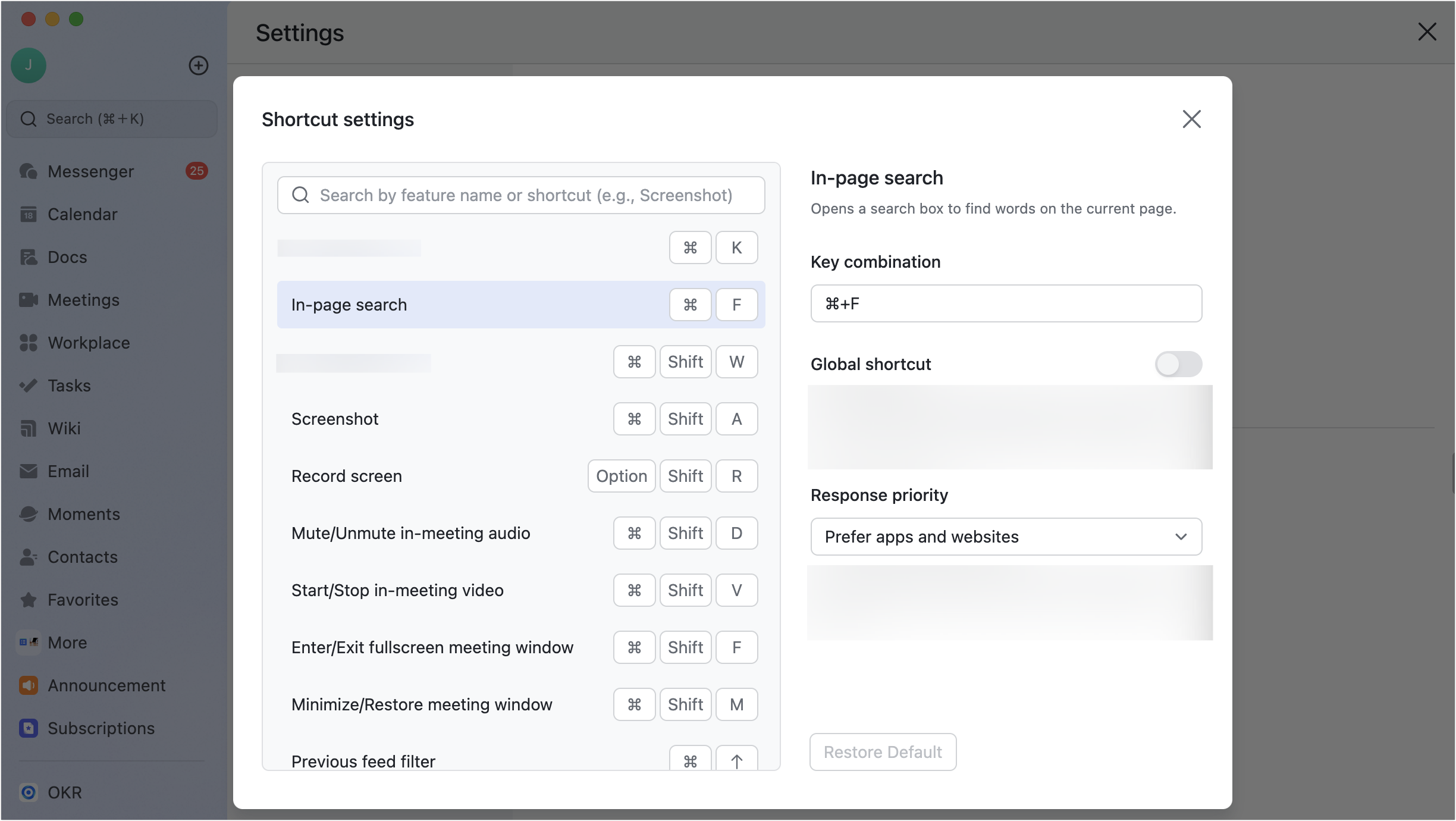 Use keyboard shortcuts in the Lark desktop app