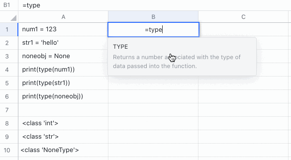 TYPE function for Sheets