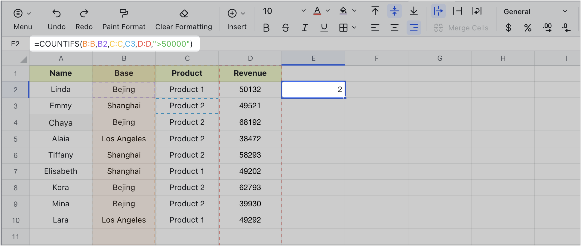 COUNTIFS function for Sheets