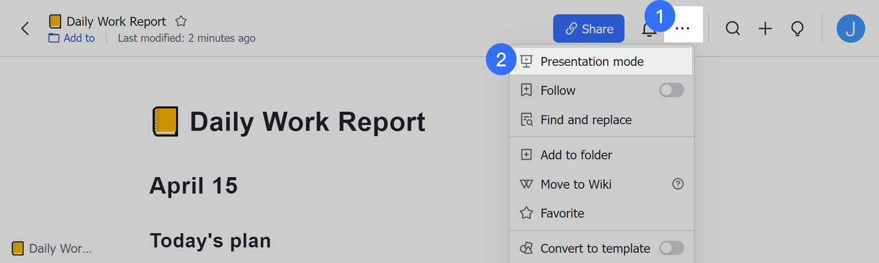 presentation mode in google docs