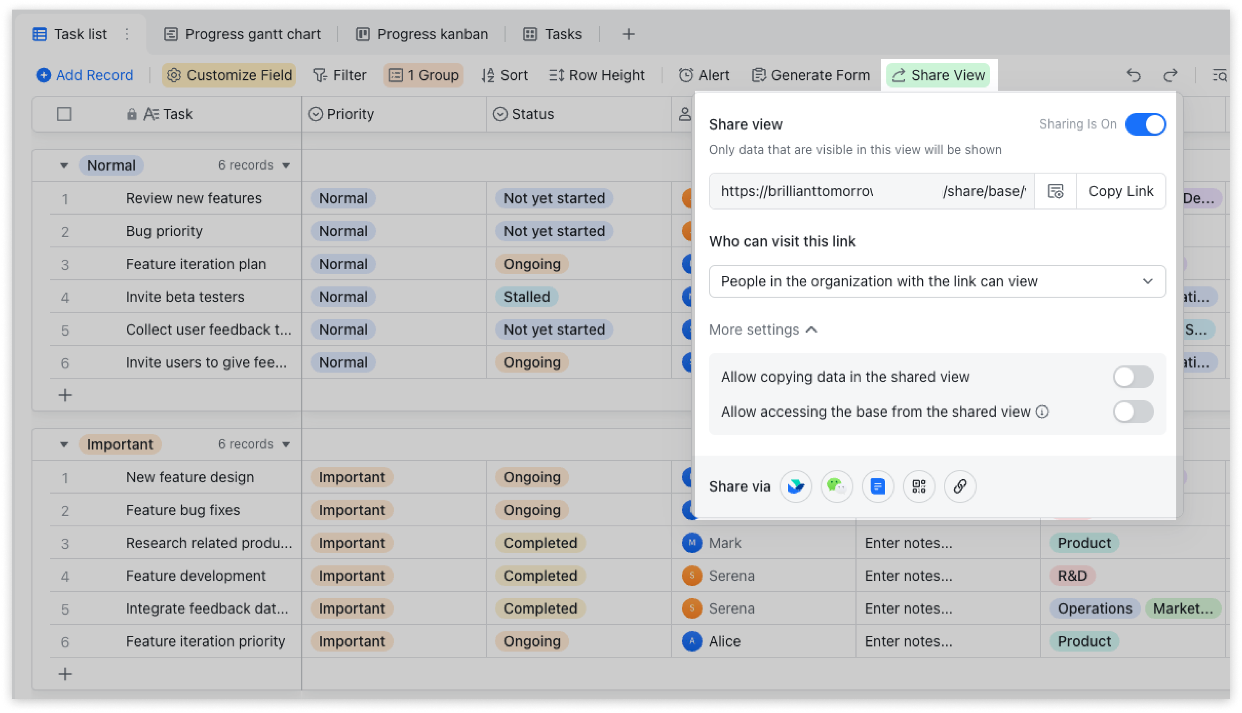 Share a Base view independently