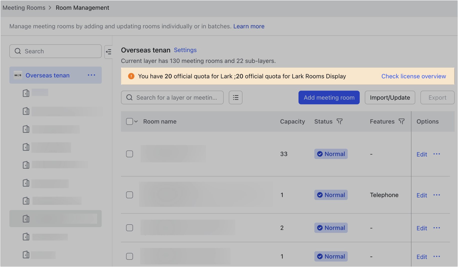 Admin Manage meeting room license authorizations