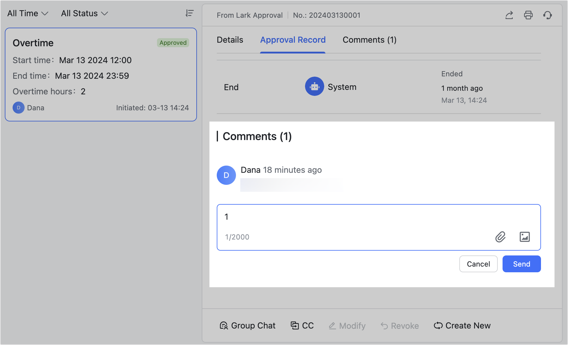 Comment in approvals
