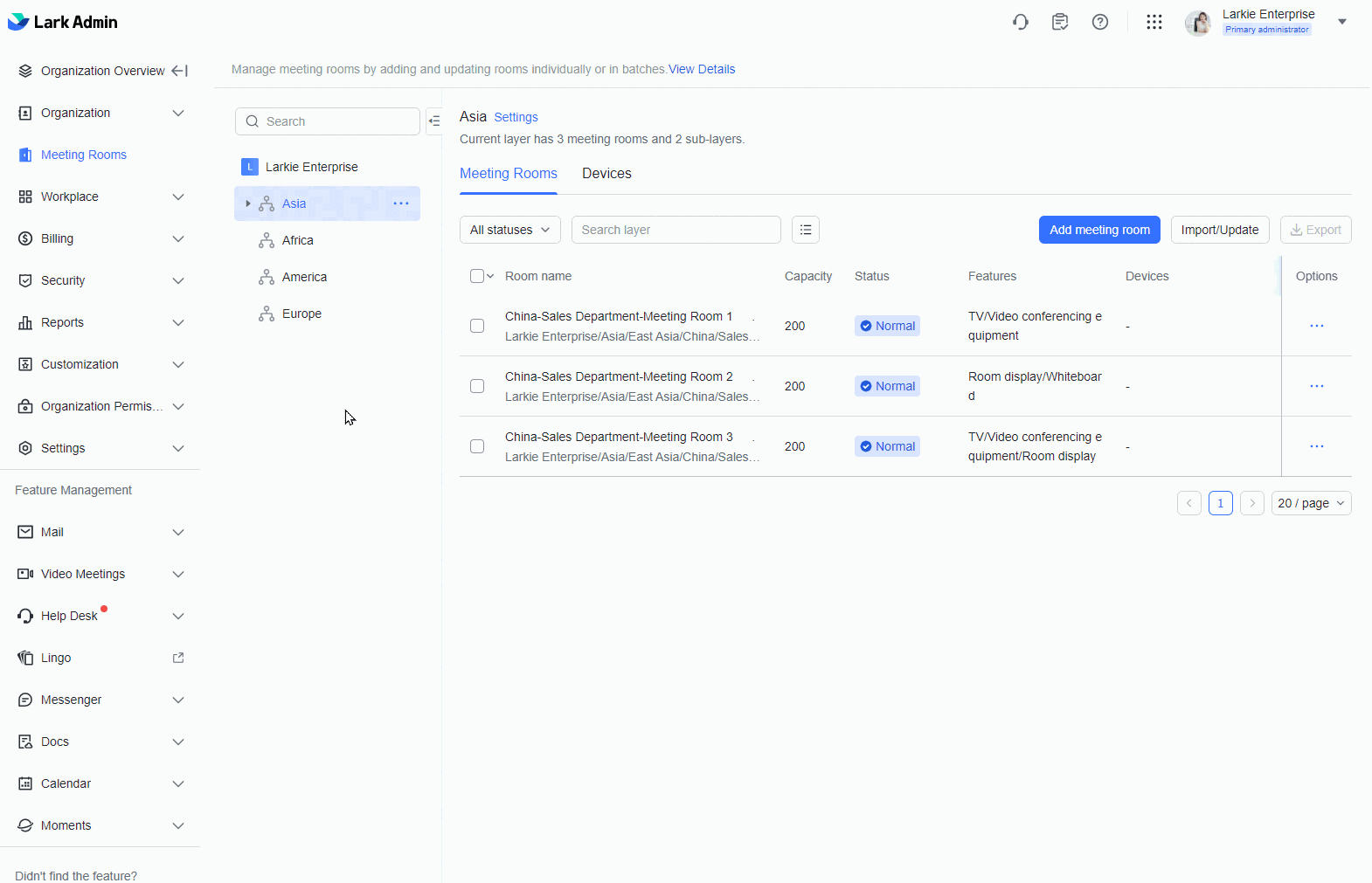 Add, edit, and delete meeting rooms