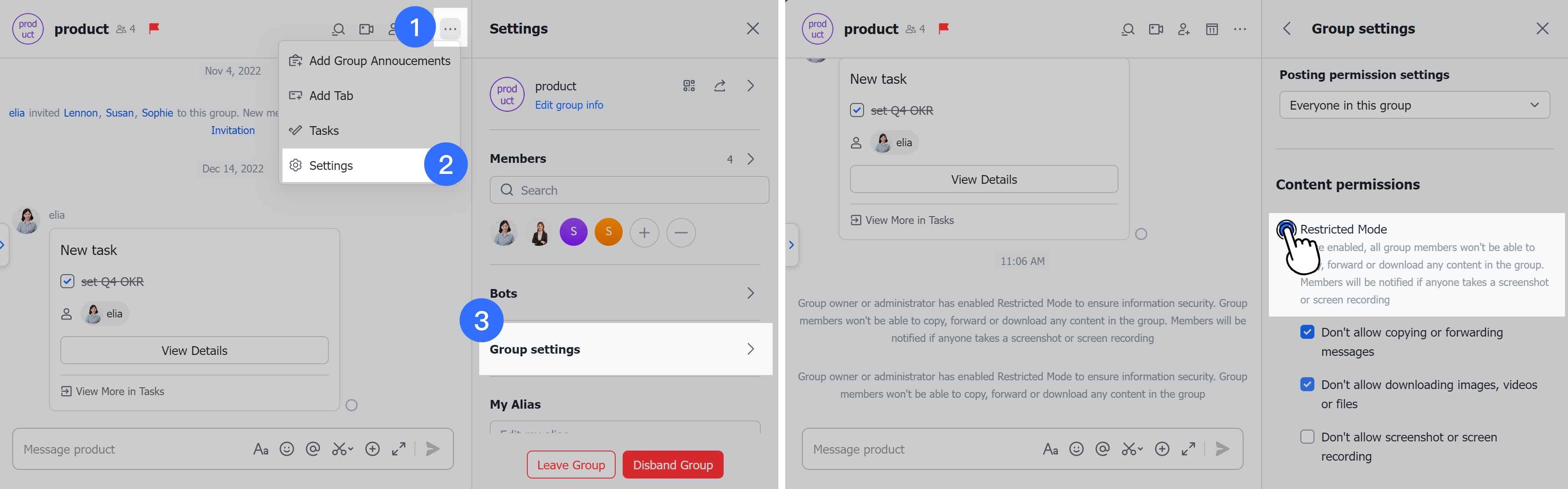 Turn on Restricted Mode in chats