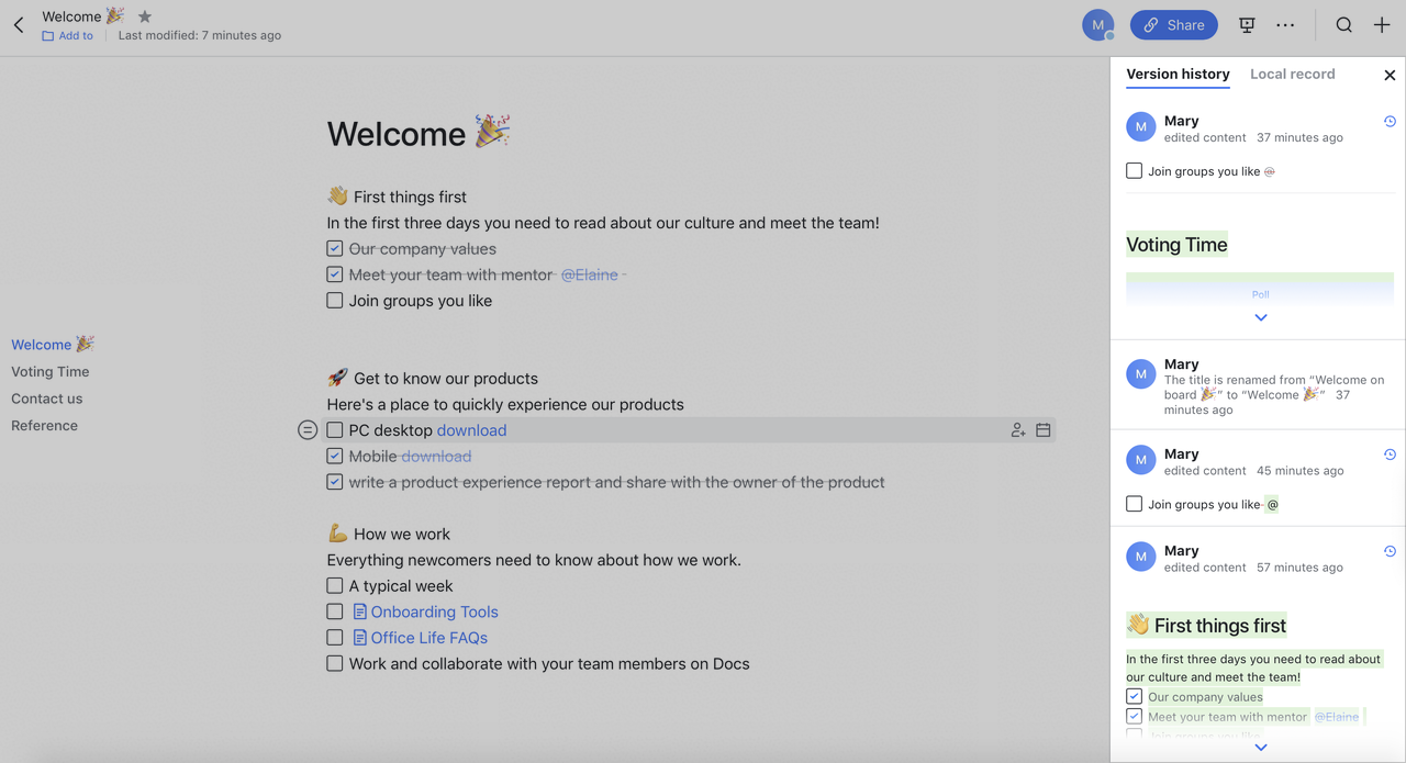 Übersicht über die DocsFunktion