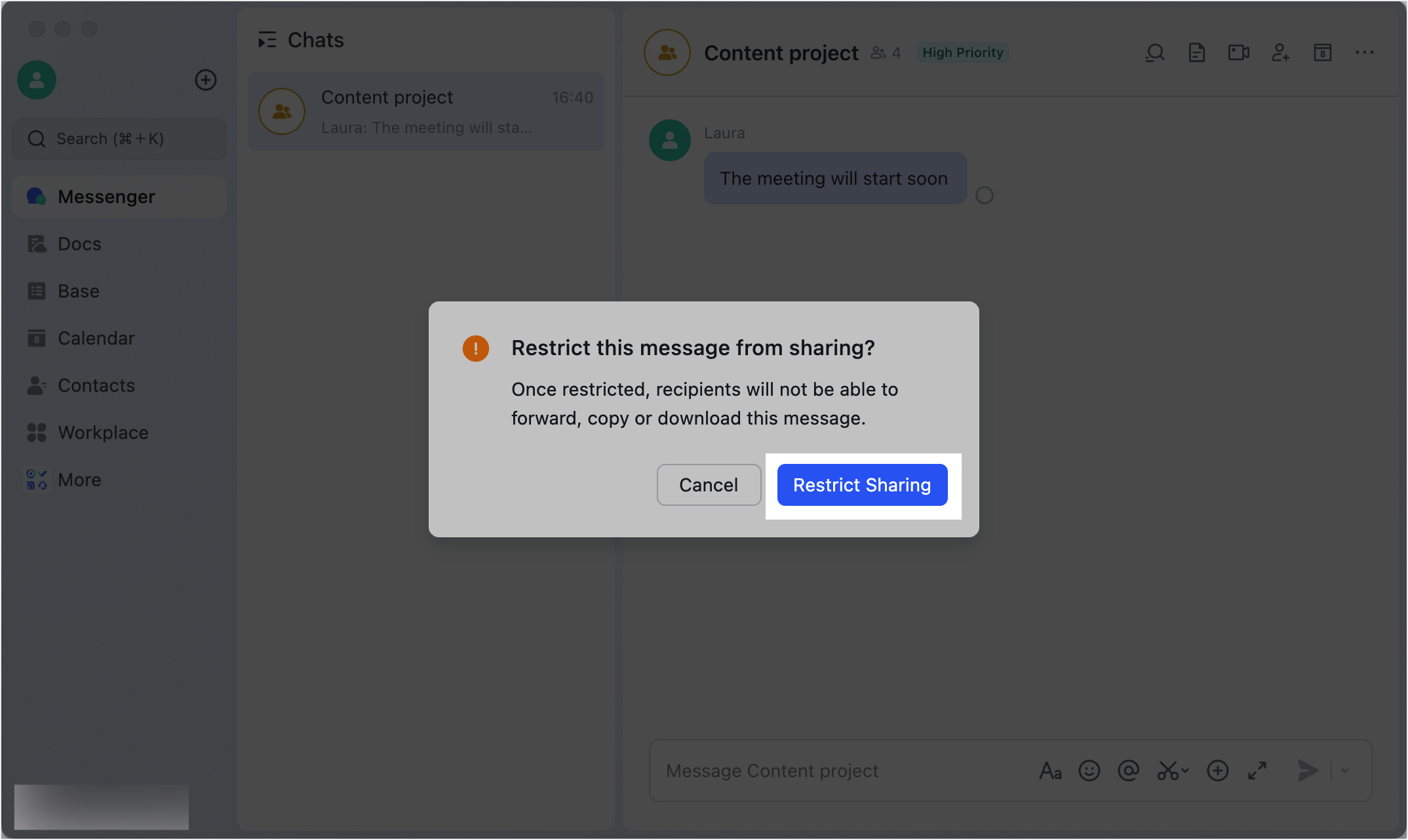 メッセージの転送を禁止する