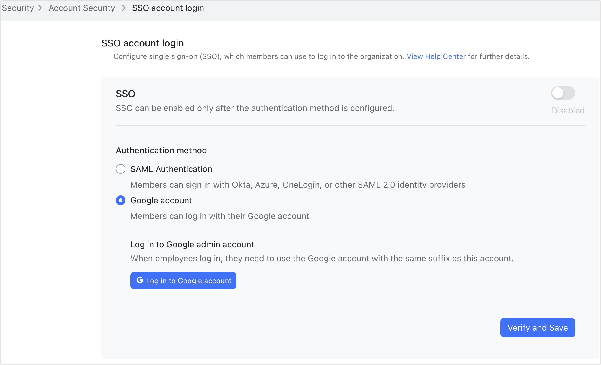 Admin | Configure SAML 2.0 SSO login (Okta or Google)