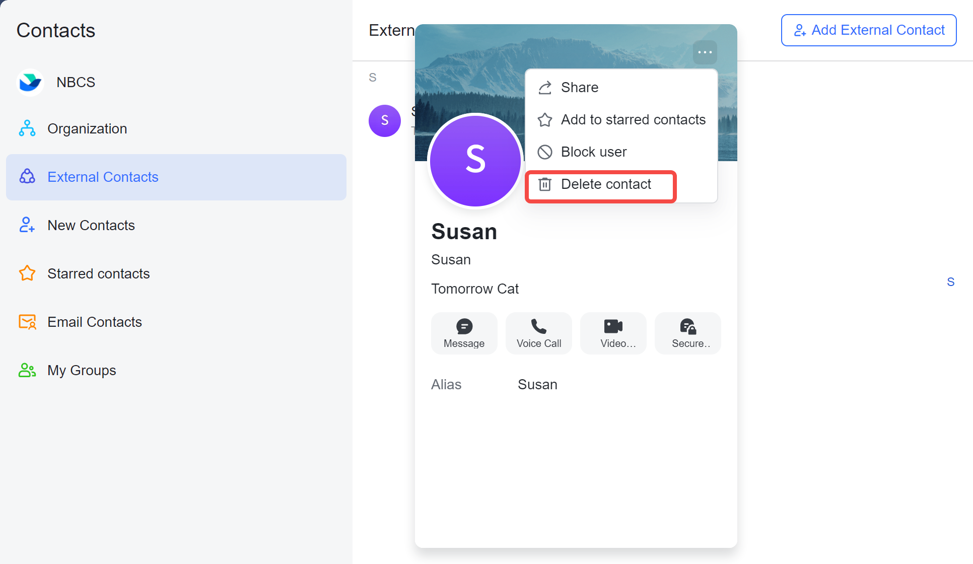 Add or delete external contacts