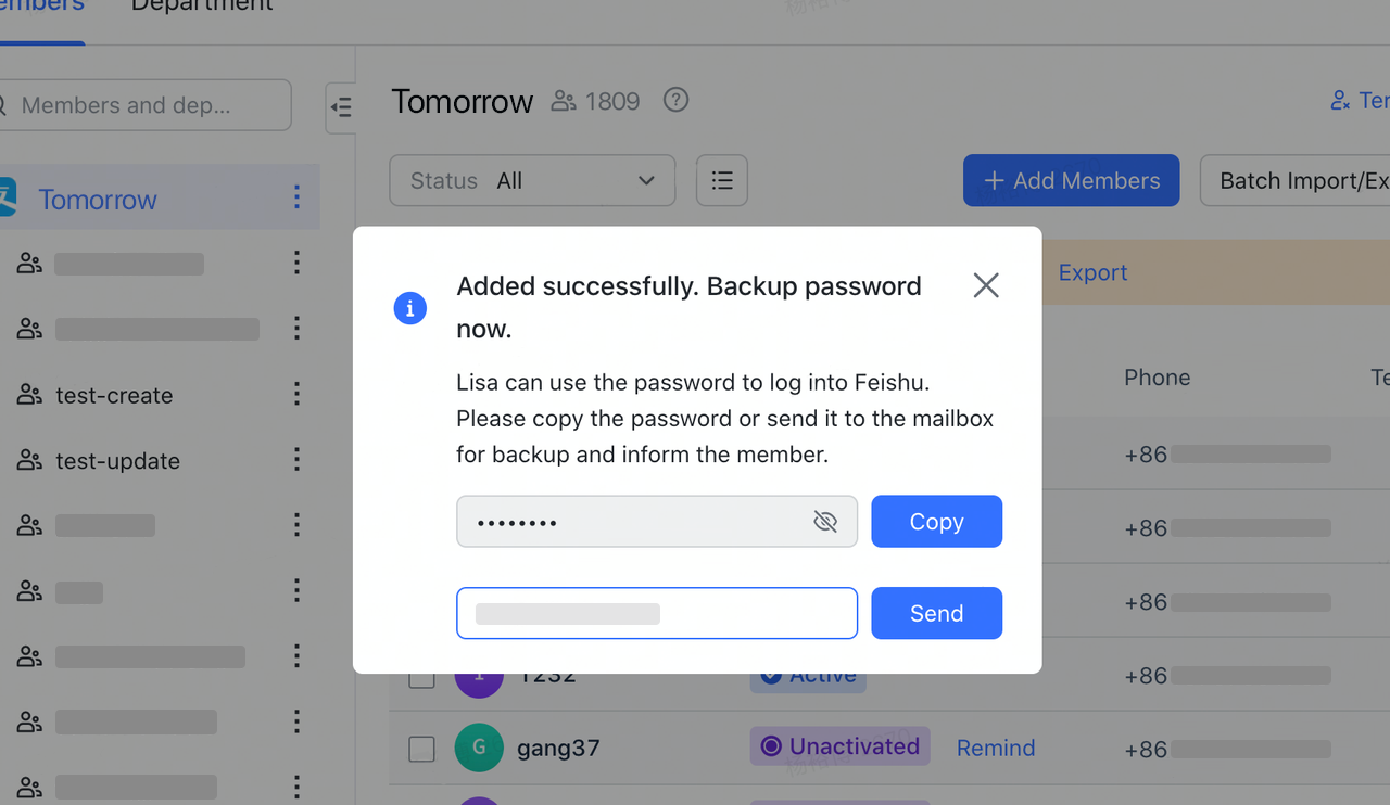 Admin Manage business emails and passwords for members