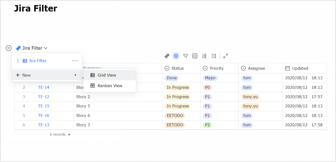 ドキュメントに Jira フィルタを挿入する