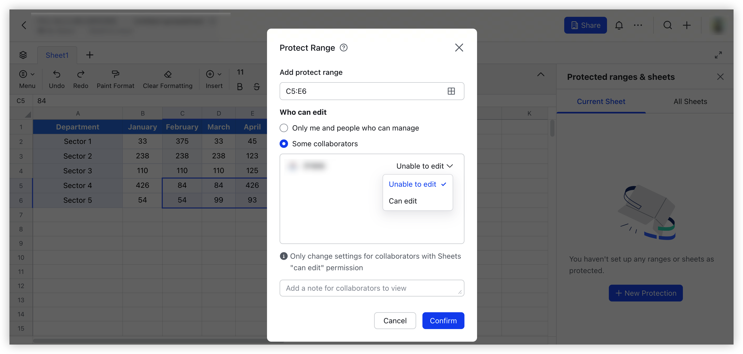 Configure the protected range in Sheets