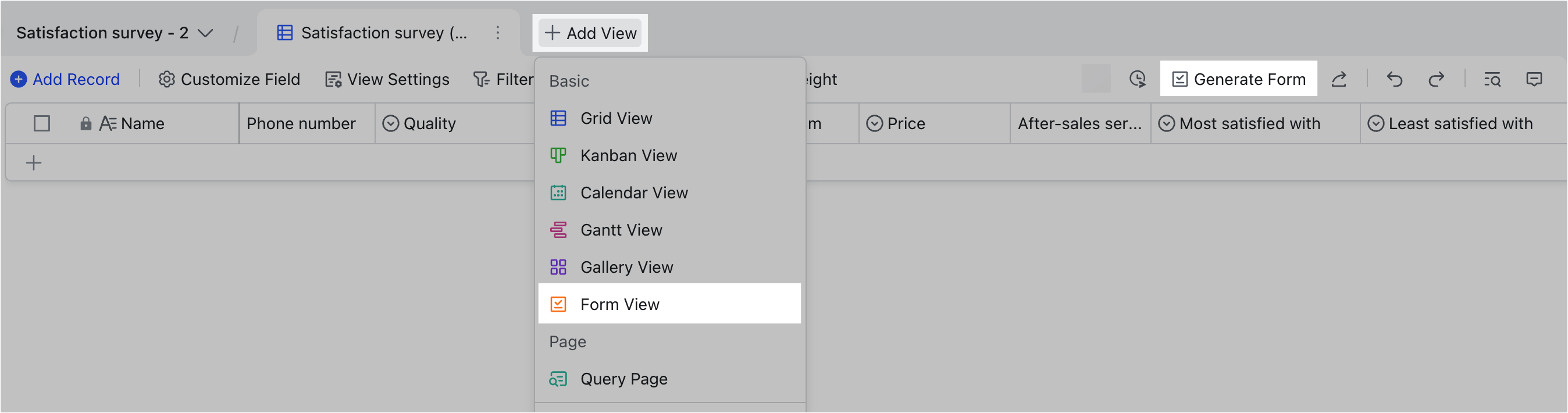Use form views in Base