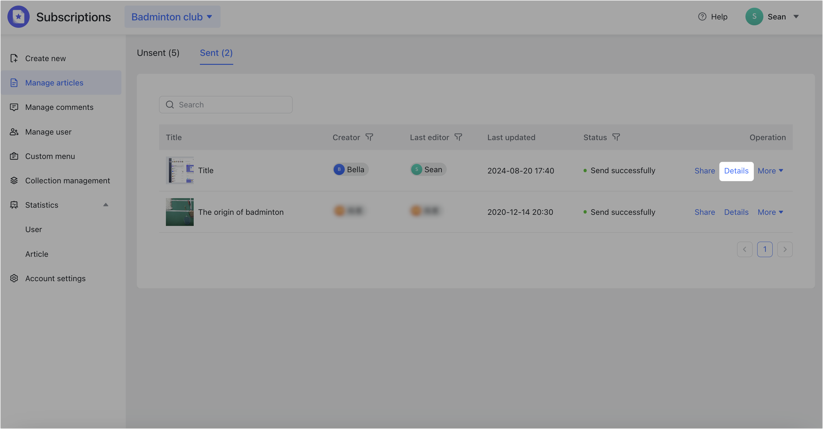 Create and send subscriptions content