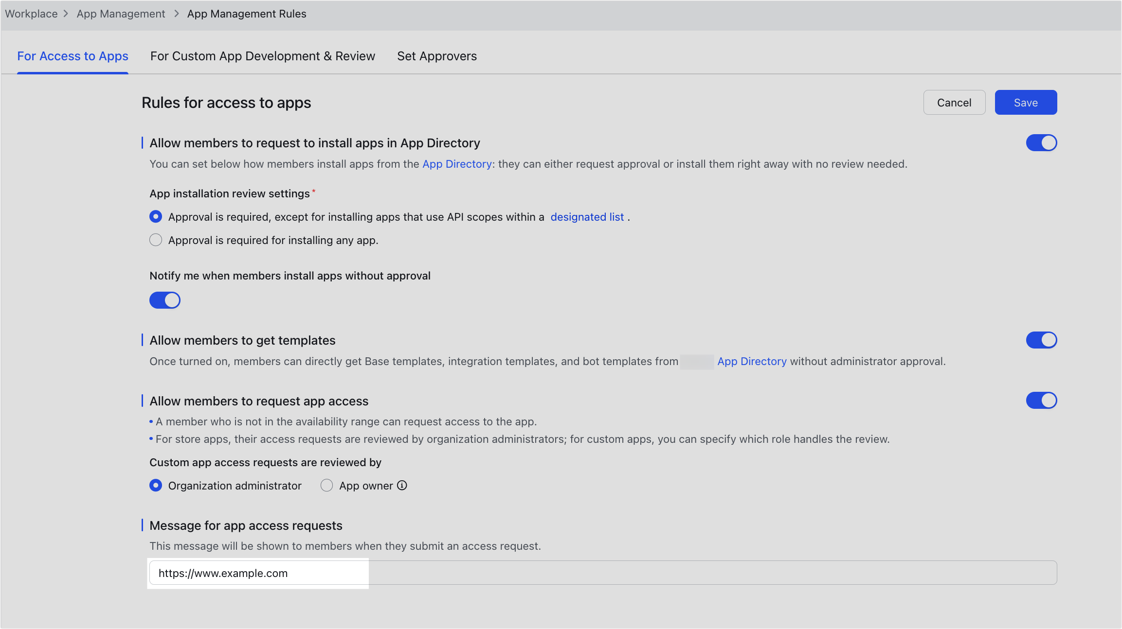 Admin | Configure installation settings for apps