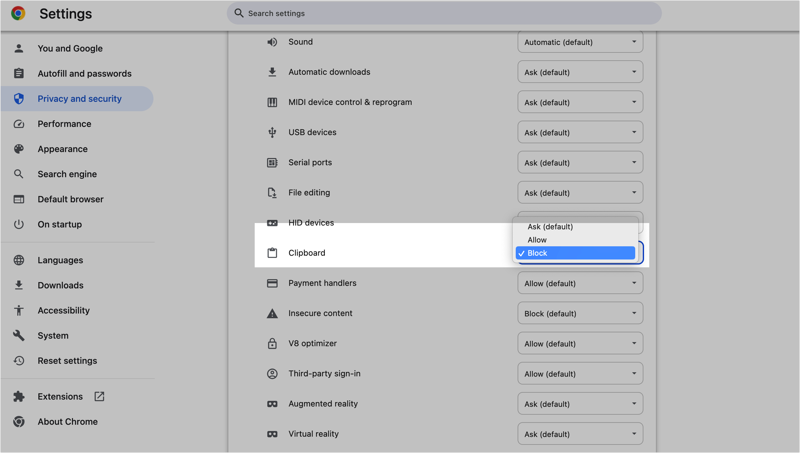Set clipboard permissions for Sheets