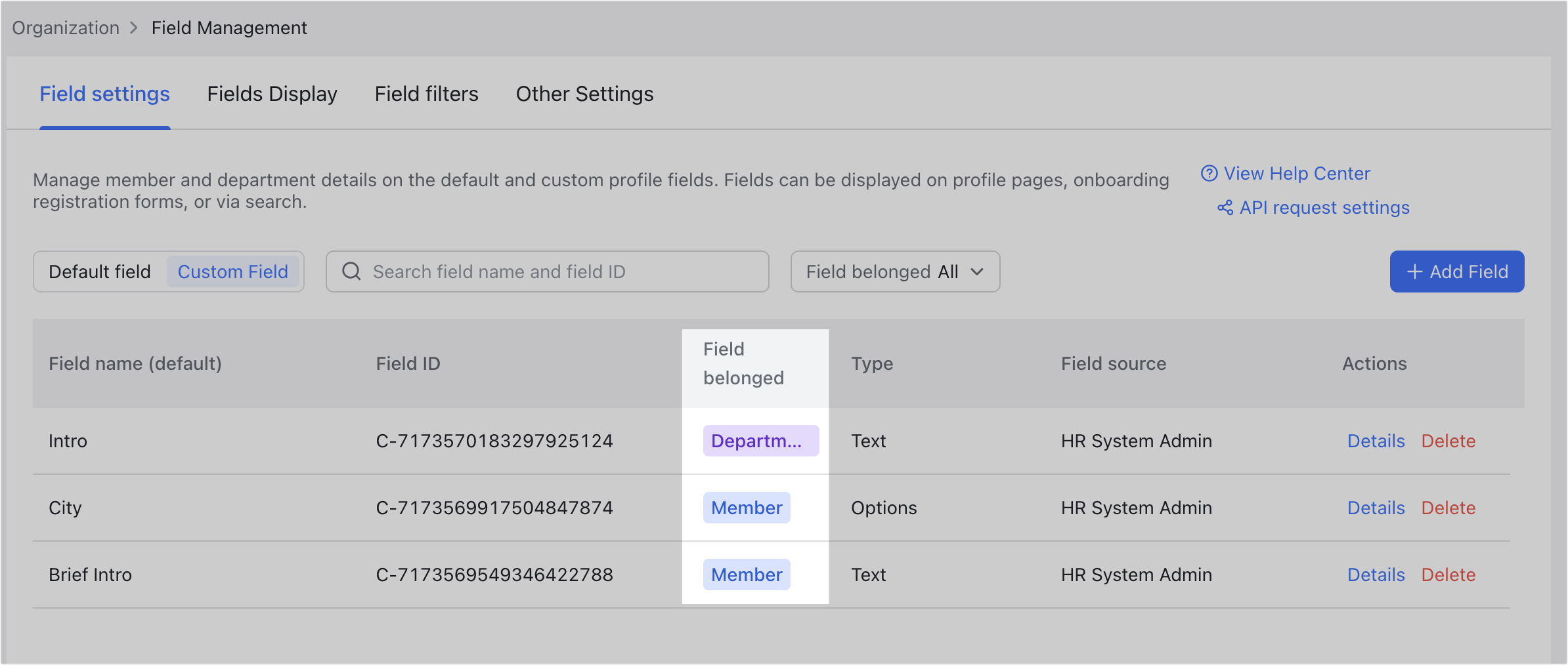 Admin Manage Fields In Member Information