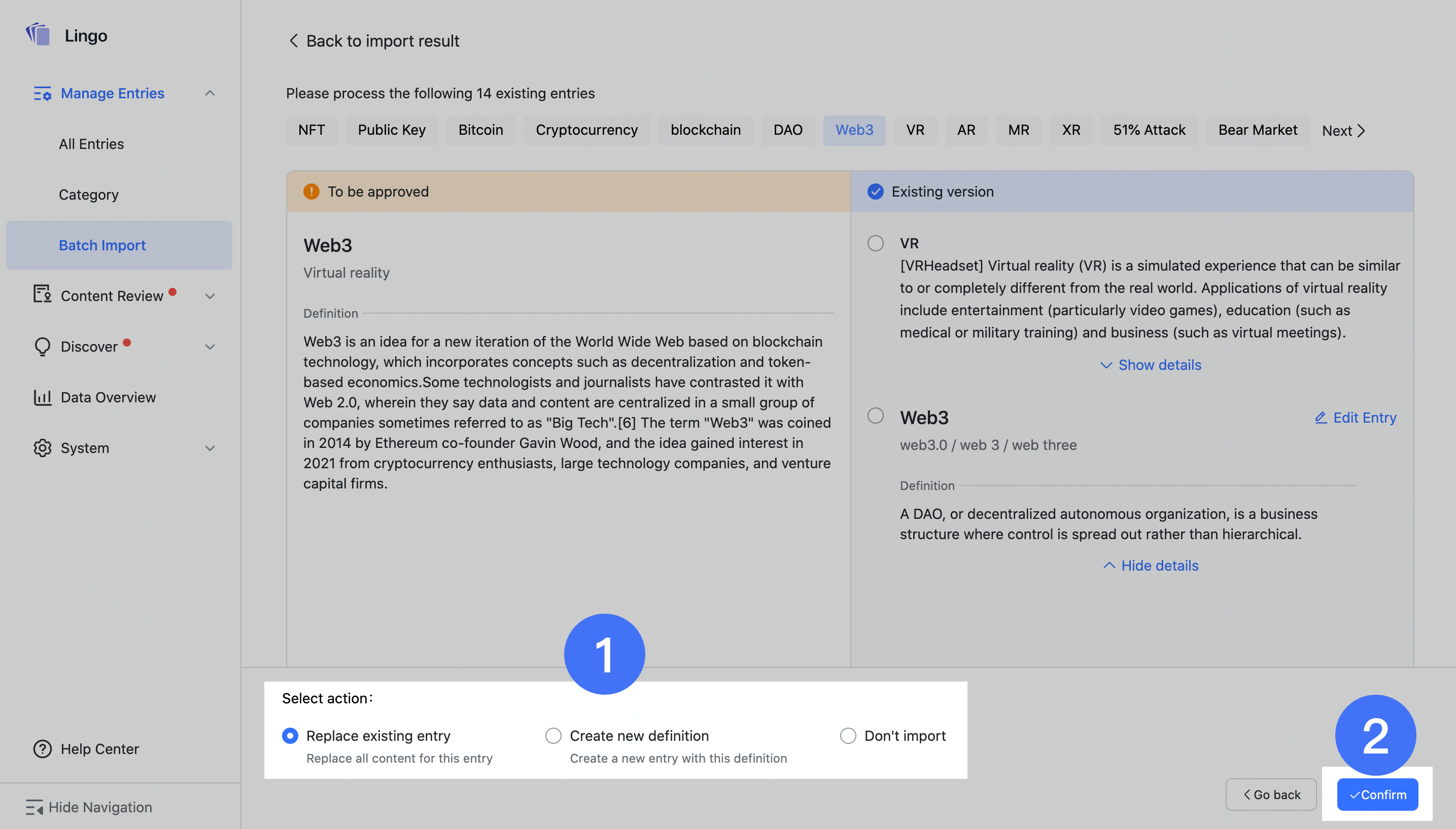 Create and import Lingo entries