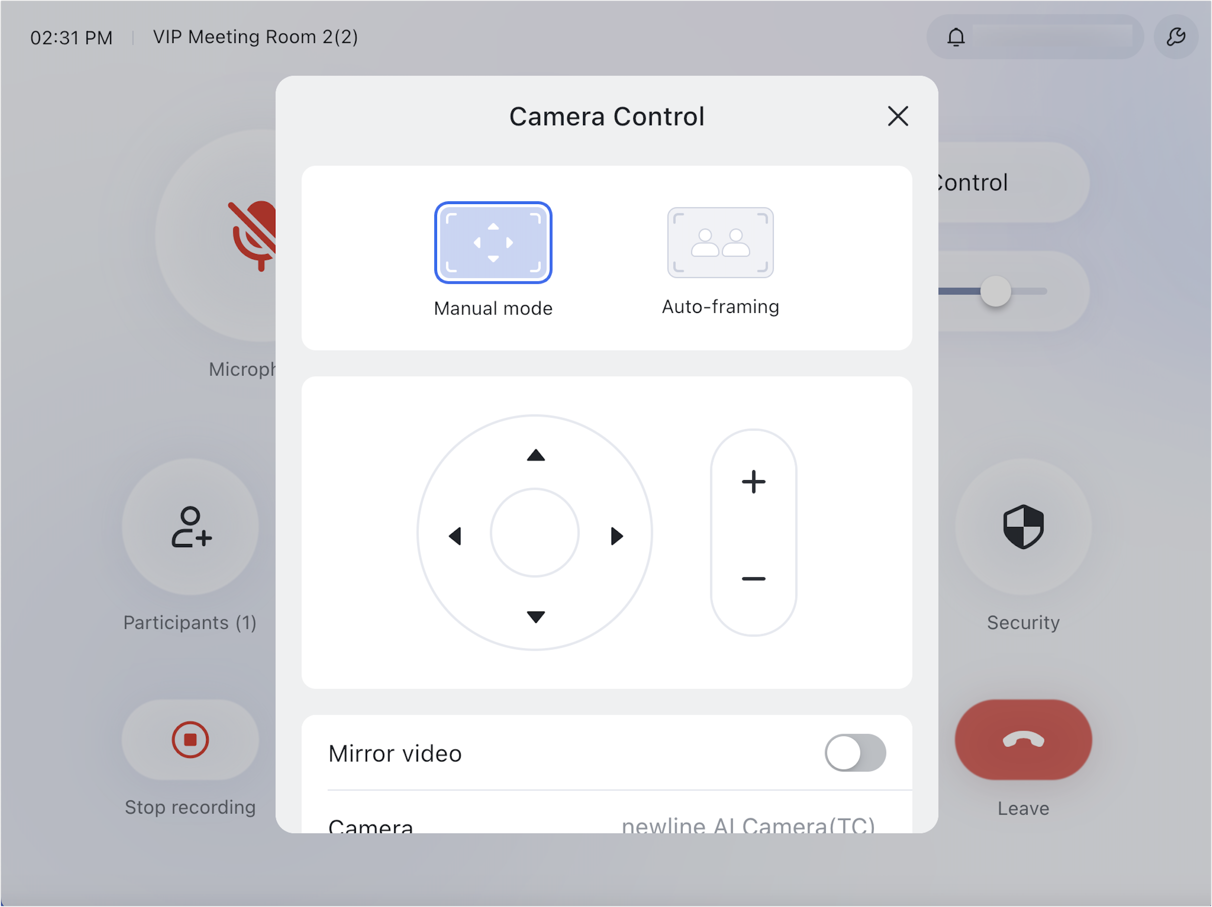 Turn on camera autoframing during a meeting