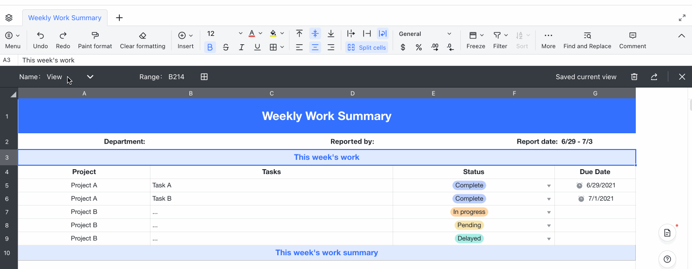 Use filter view in Sheets